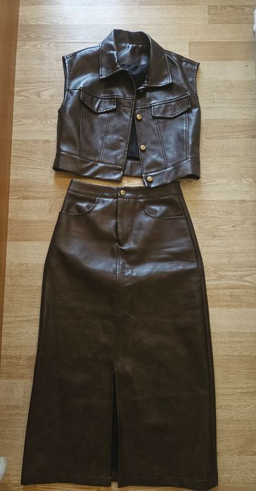 Дамски кожен сет / пола и елек от Shein