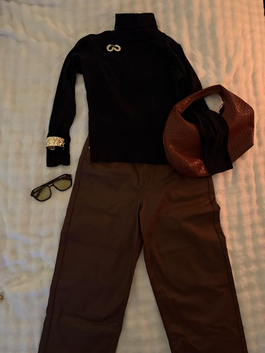 Дамски кожен панталон, кафяв