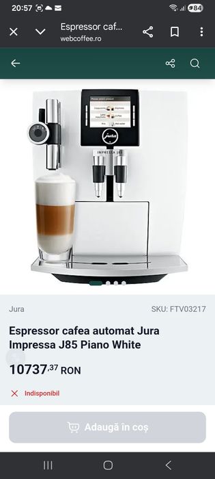 Espresor Jura Impresa j85 Piano White