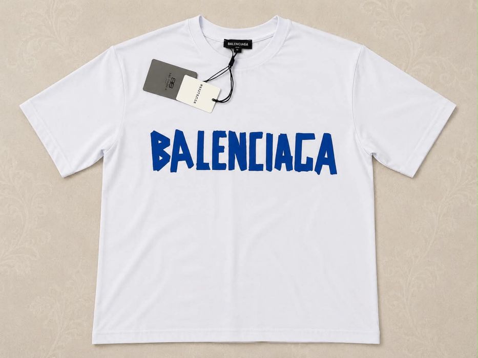 Tricou Balenciaga alb cu imprimeu albastru marimea  M XL