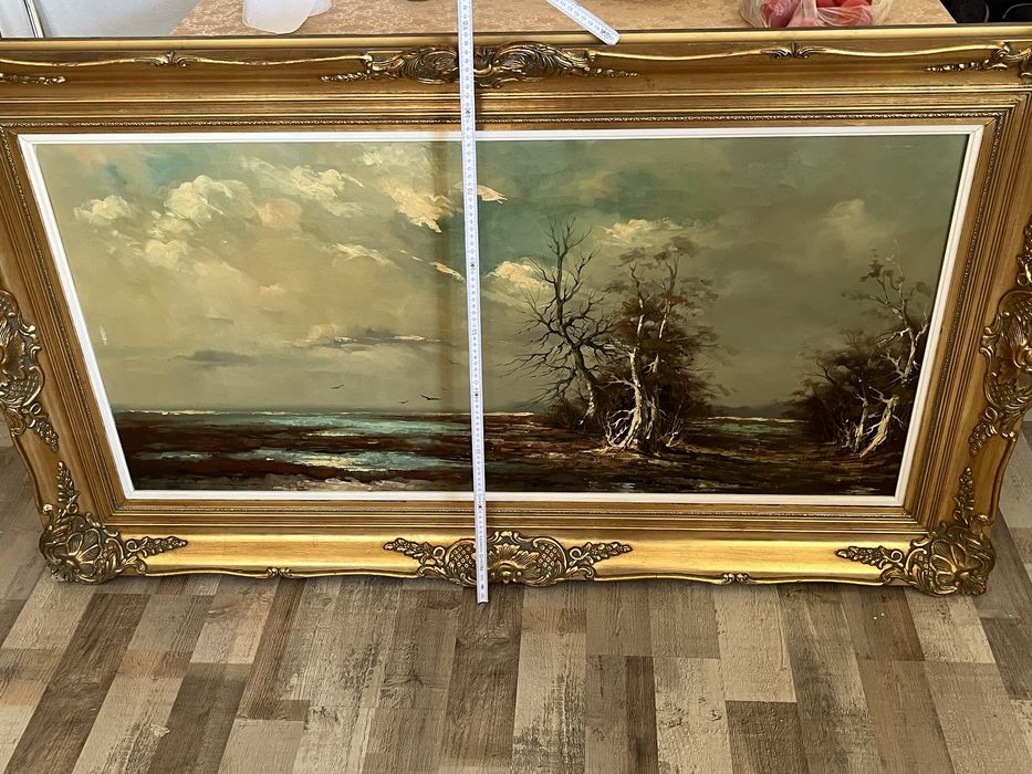 Tablou pictat manual – 145 × 90 cm – Ramă aurie premium