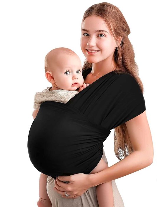 WUFANC Baby Newborn Sling – бебешки слинг от мек памук, 5,3 м, за новородени от раждането, максимално натоварване 15 кг, черен