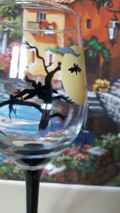 Pahar din sticla pictat manual