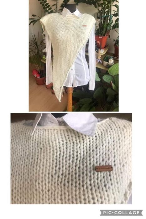 Асиметричен ефектен ръчно изплетен топ