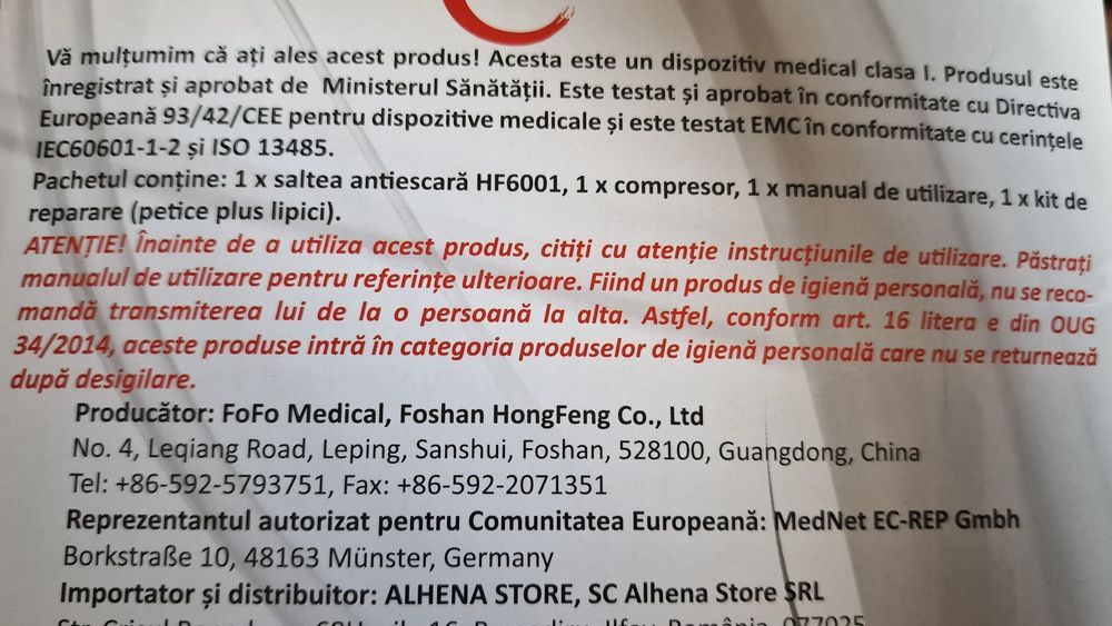 Saltea antiescara cu compresor silentios Alhena, albastra, 200x90 cm, functionare static sau alternativ, neutilizata
