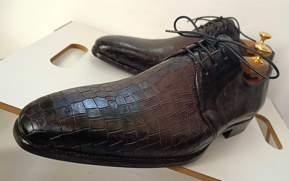 Pantofi de lux 44 44.5 45 Greve NOI lucrati manual piele embosata nat