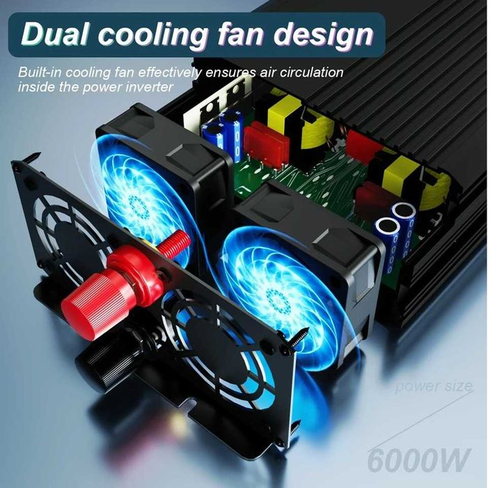 Invertor Houli  12V  6000W/ continuu 3000 W, unda sinusoidala pura.
