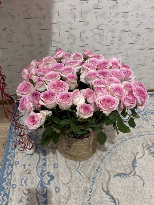 51 розы + 15 сердечные шарики