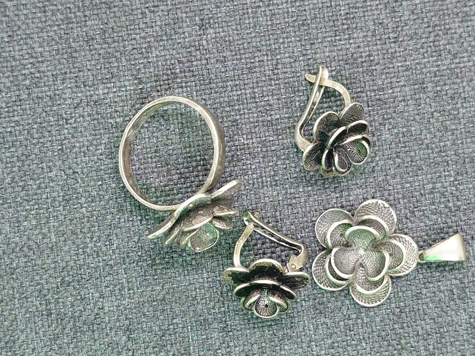 Set din argint cu filigran — inel mărimea 56 + cercei + pandant