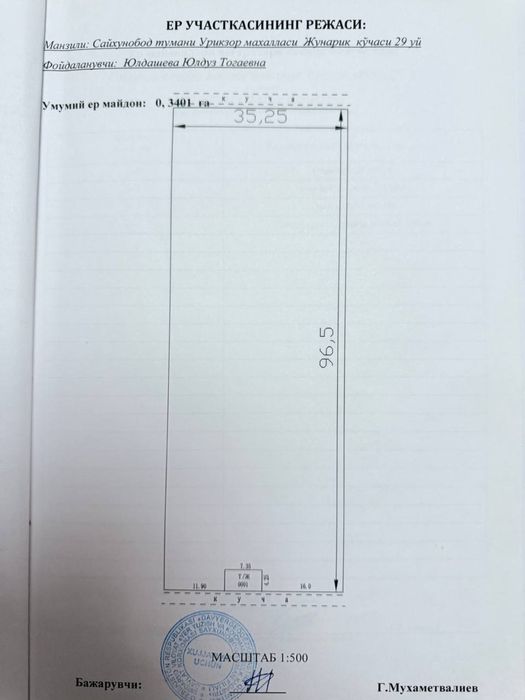 Sayxunobod tumani O’rikzor mahallasida 34 sotix yer sotiladi.