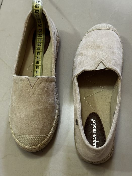 Mocasini / Espadrile piele intoarsa bej deschis