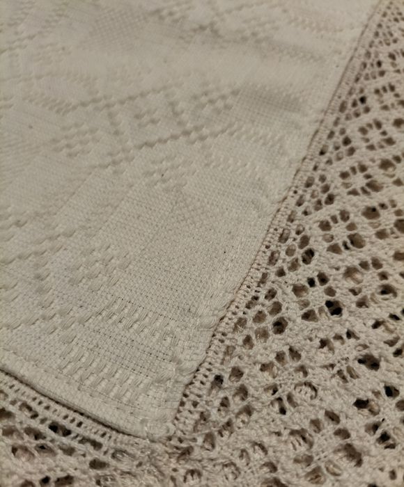 Față de masă artizanat, crem, 80 x 80 cm