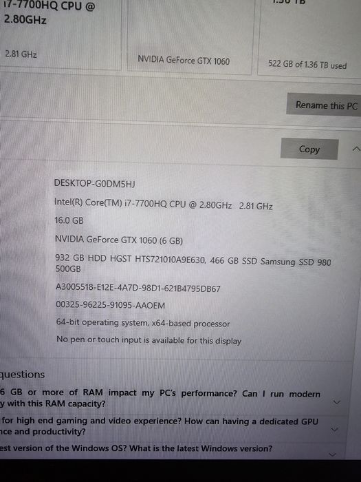 HP OMEN 17 -  17.3 144 hz / Intel I 7  / GTX 1060 ( 6gb) / 16 gb ram