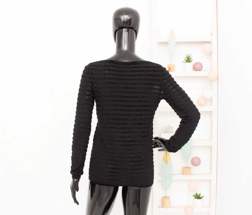 Max Mara дамски пуловер плюшен полупрозрачен черен райе S