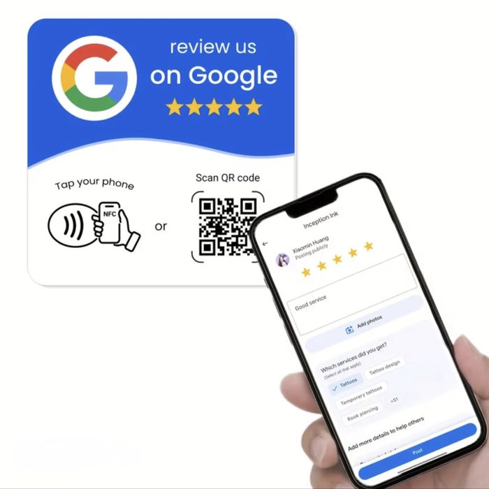 Placă Google review NFC + QR Code