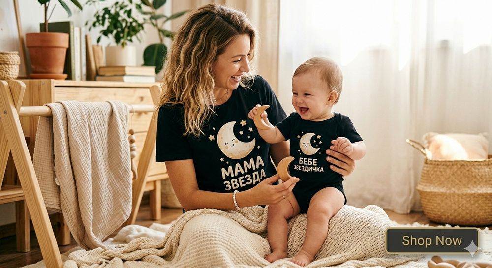 Комплект тениски за майка и дете - различни десени