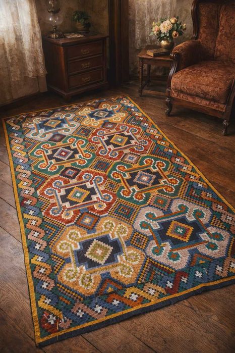 Macat vechi țesut manual ,Piesă autentică anii ’60–’70 Culori vii RAR