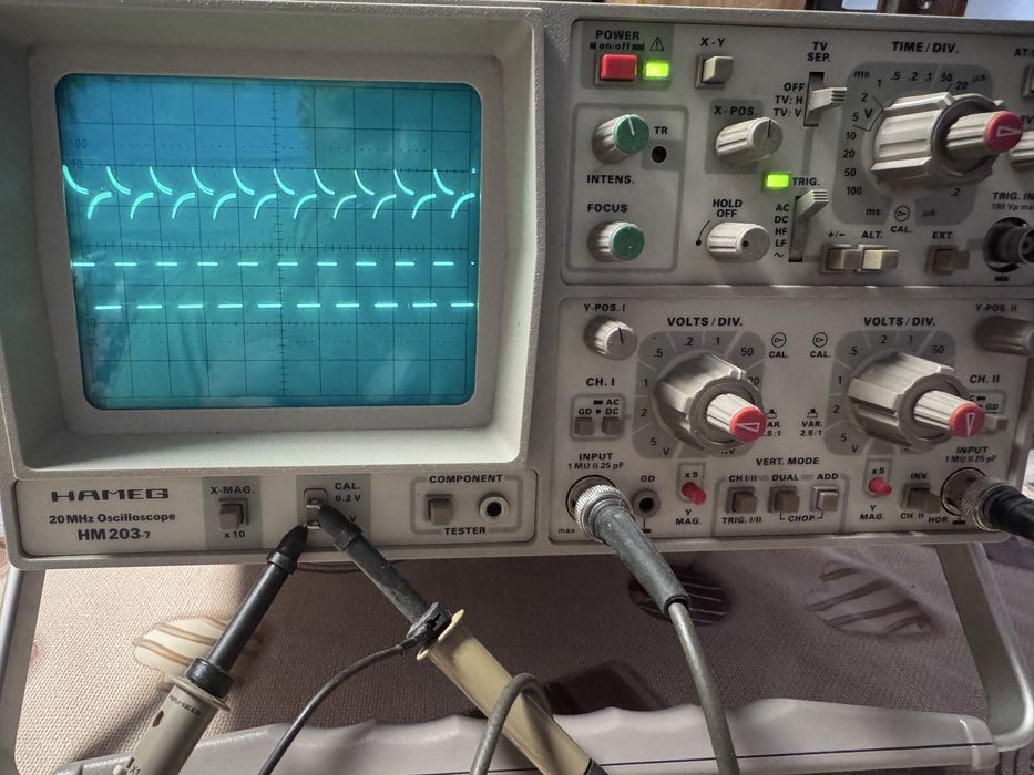 Аналогов осцилоскоп HAMEG HM 203-7 (20 MHz) – Като нов, пълен комплект!