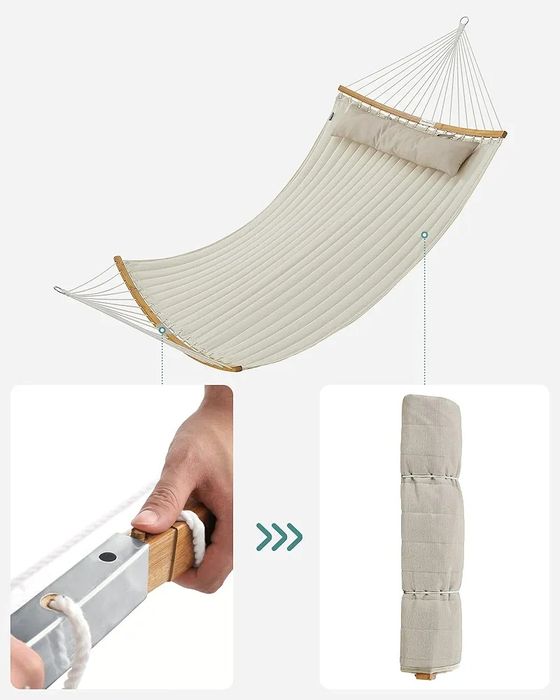 Hamac pentru 2 persoane, stalpi de bambus, 200 x 140 cm, Max 225 kg
