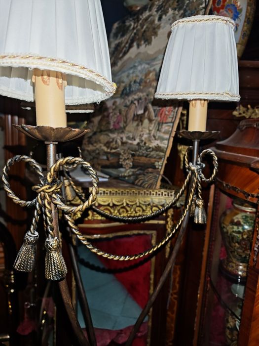 Антикварен лампион с бронзова плетеница три светлини 180см