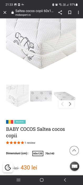 Saltea cocos bebelusi Mobexpert