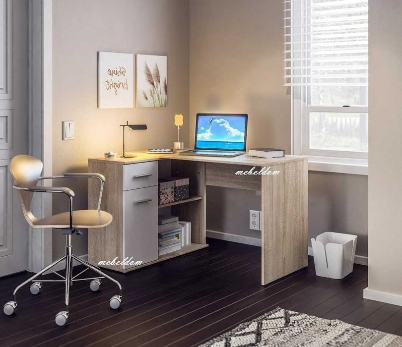 Ъглово бюро 93/120см. с чекмедже,рафт и плавна врата(код-1089)