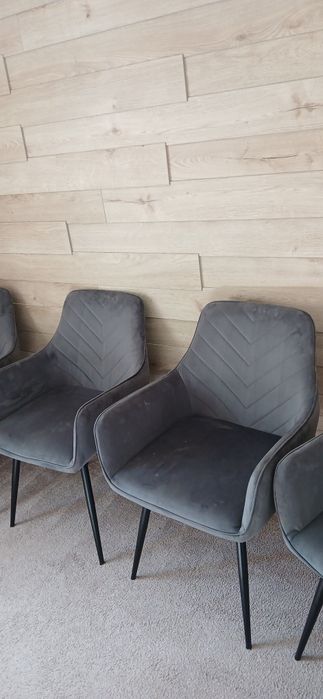 Set 4 scaune catifea gri/Grey  picioare metalice