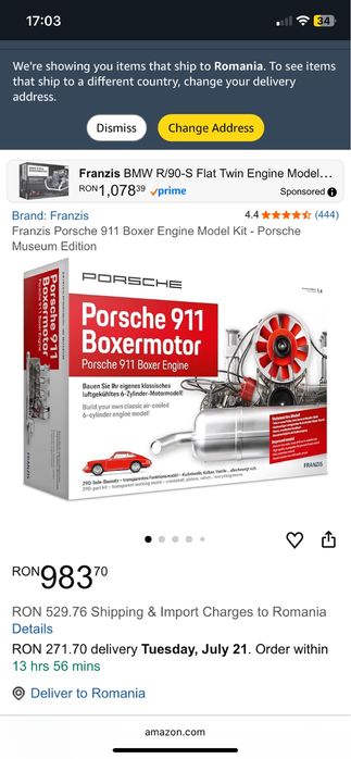 Franzis Porsche 911 Boxer Engine Model Kit – Model motor boxer 6 cilindri, 290 piese, Ediția Porsche Museu