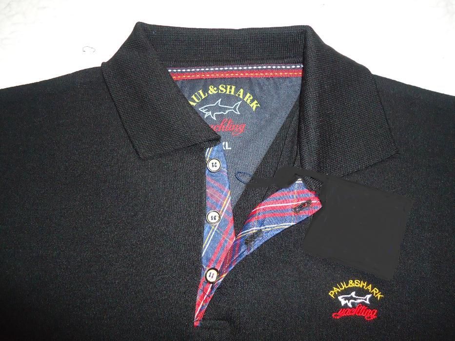 Pulover negru barbati 3 nasturi guler polo lana pura virgina P & Shark