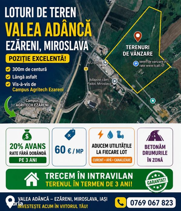 Teren 450 mp Valea Adâncă–Ezăreni | Avans 5.400 € | Rate fără dobândă
