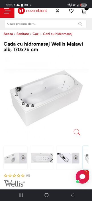 Jacuzii/Cadă hidromasaj 170×75 Wellis
