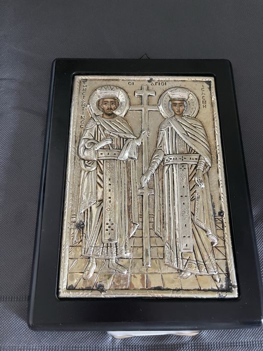 Сребърна икона св. св Константин и Елена