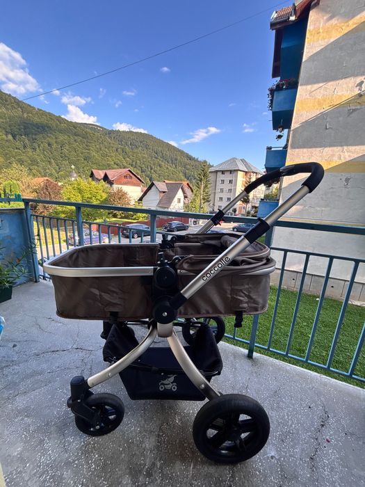 Cărucior bebe Coccolle 2 în 1 – landou + sport, maro/bej – stare foarte bună