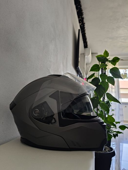 Cască Moto Modulară (Flip-up) ,Crivit, Culoare gri mat, Mărime M