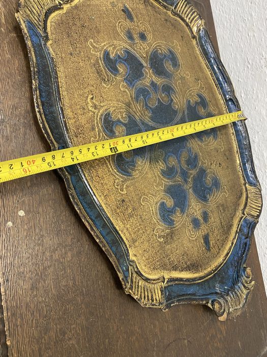 Винтидж поднос Италия 1950 1970 Florentine синьо злато