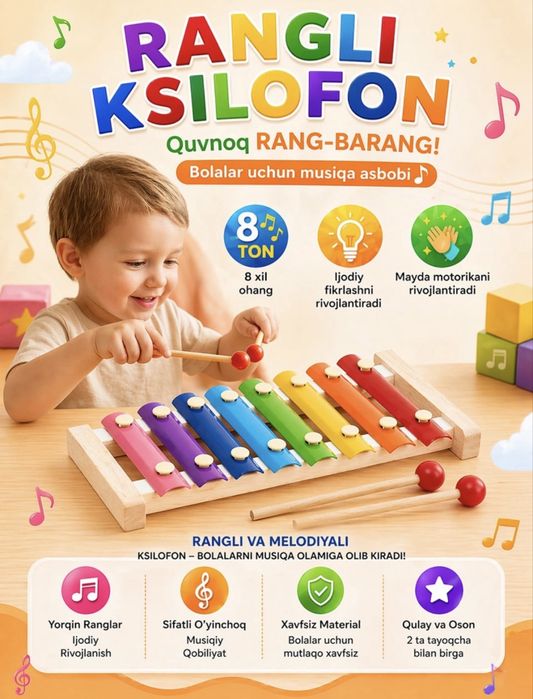 Montessori ksilofon • bolalar uchun rivojlantiruvchi o’yinchoq