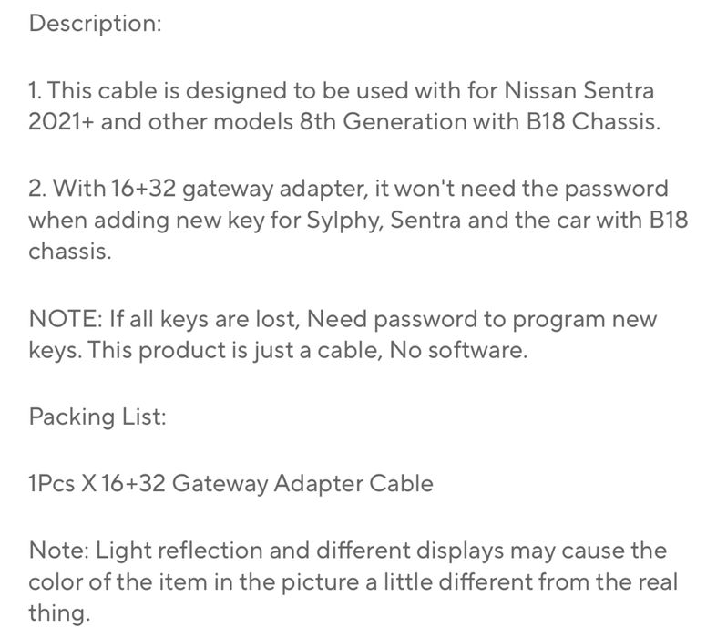 Cablu Gateway Nissan/Dacia/Renault/Mitshubishi 16+32 FCA/SGW la OBD2