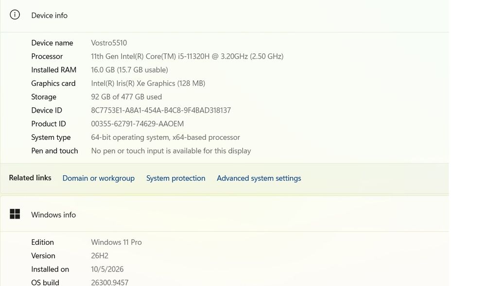 Dell Vostro 5510  i5-11320H/16GB Ram/512 GB Hdd