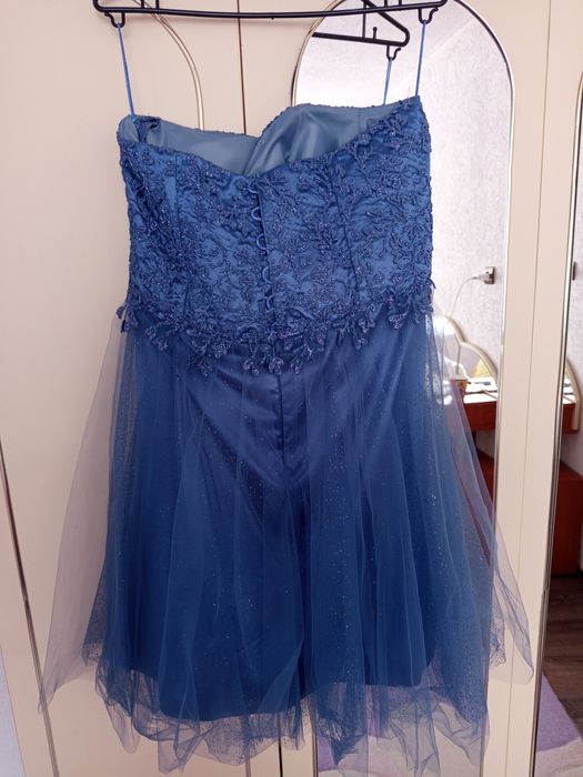 Блестяща синя бална рокля