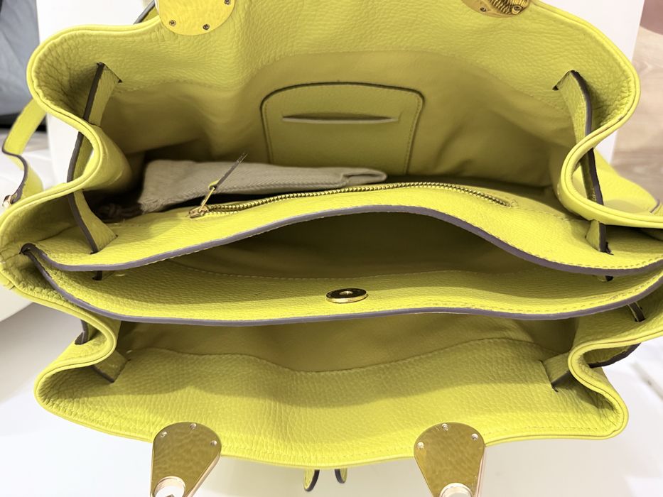 Geantă piele naturală verde lime, model Hermès Evelyne/Birkin, cu bareta