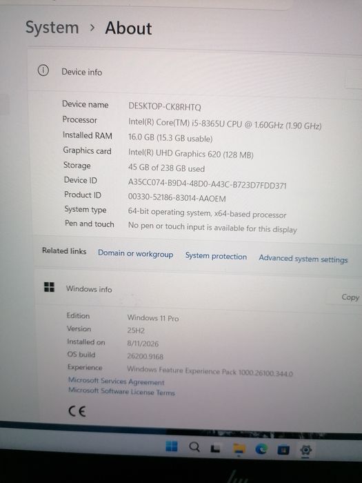 HP EliteBook 850 G6 procesor I5 16Gb Ram