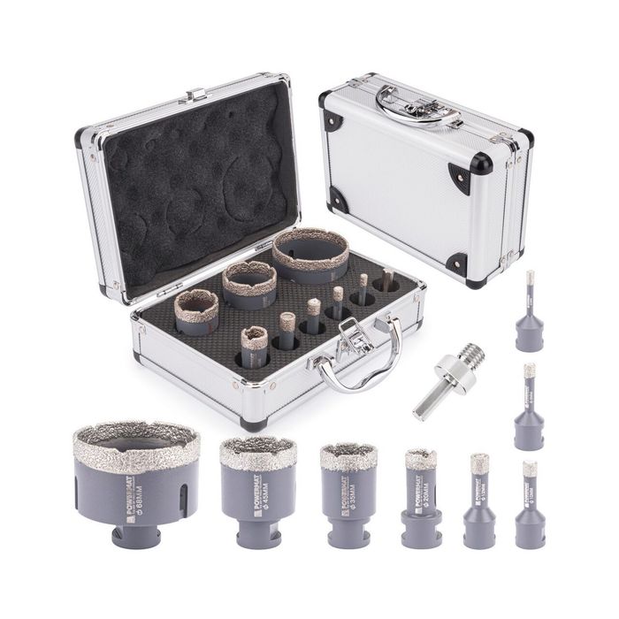 Set 9 piese freze diamantate si adaptor, M14/HEX, Powermat