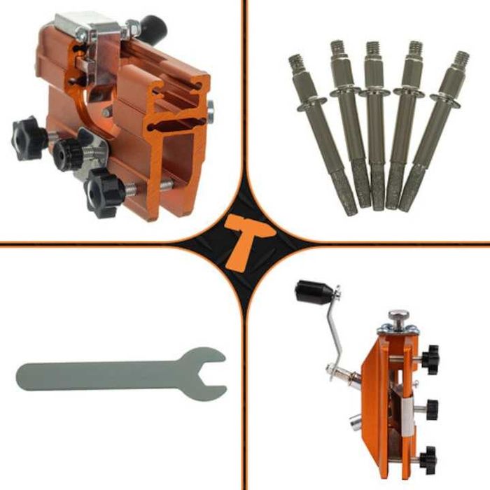 Dispozitiv manual pentru ascuțit lanțul de drujbă cu 5 pietre abrazive