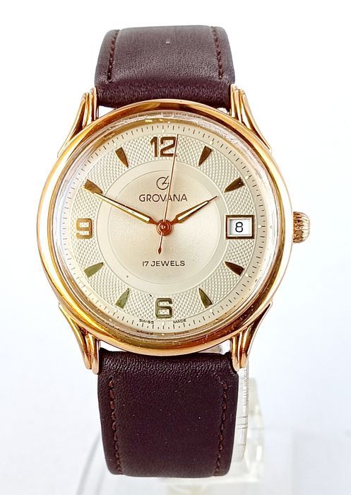 Grovana 17j - позлатен швейцарски механичен часовник с ръчно навиване