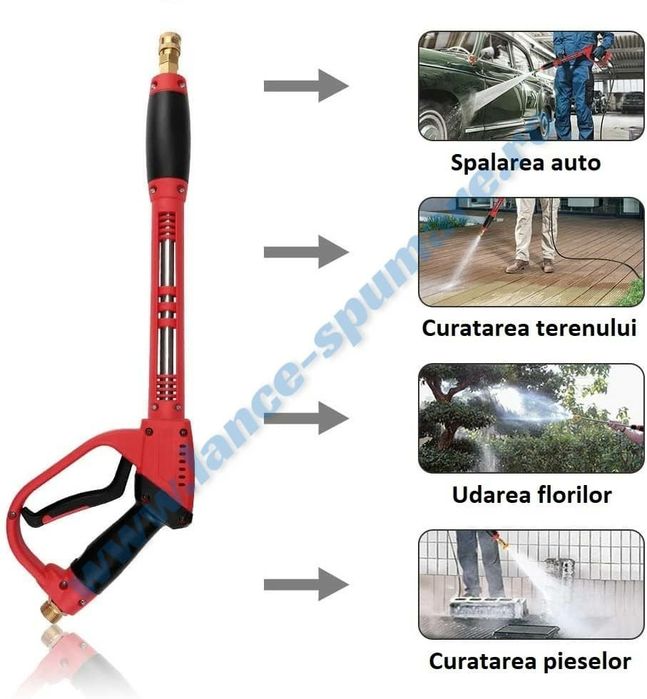Set pistol presiune aparat spalat si lanci apa + set 5 duze