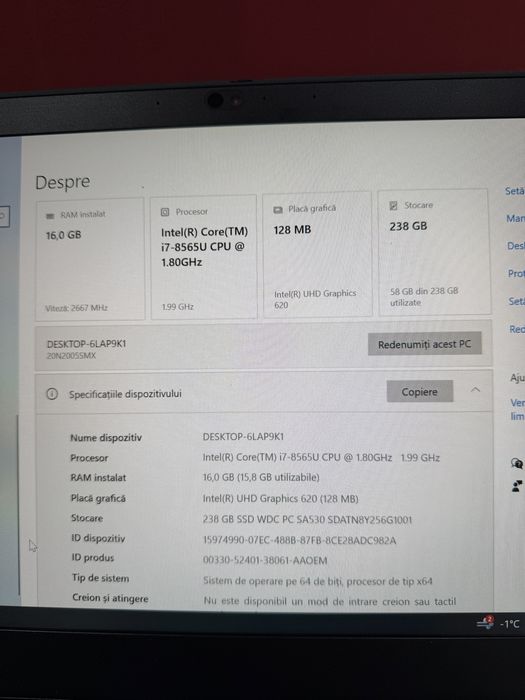 Laptop Lenovo TinkPad T490 i7 16 gb RAM 256 SSD