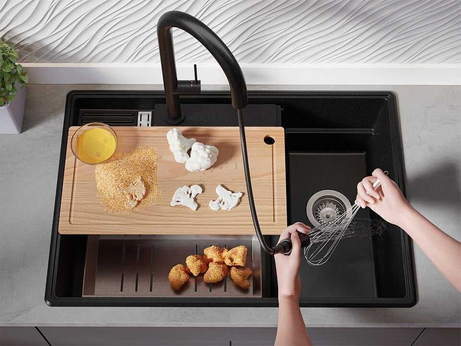 Черна кухненска гранитна мивка Париж 80 Work&Store 780 x 530 мм