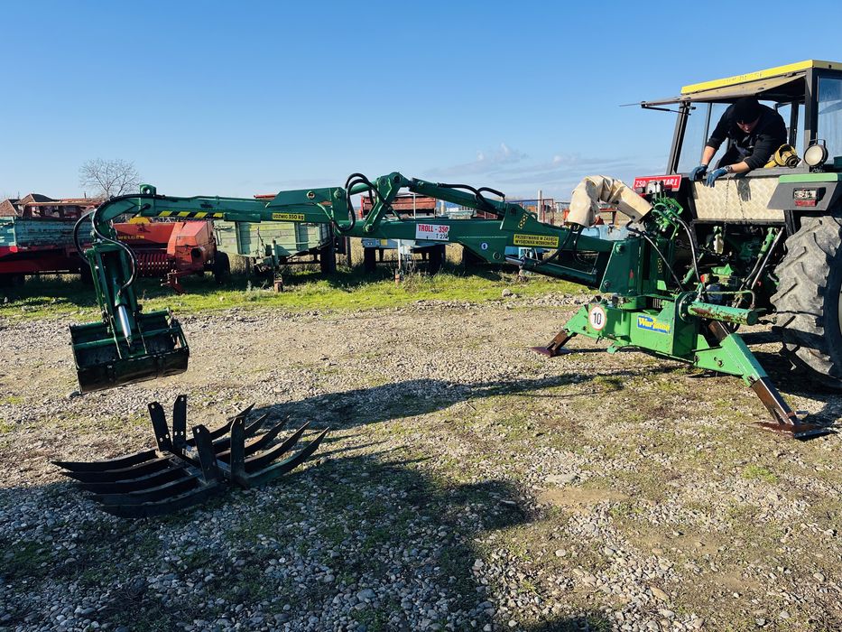 Brat excavator, escavator pentru tractor cu cupa, gheare gunoi, pompa