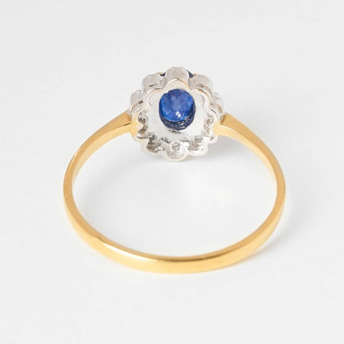 Inel Aur 18k cu Safir Natural si Diamante Certificat AGL Marime 56