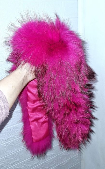 Guler din Blana Naturala roz fuchsia nou super pufos